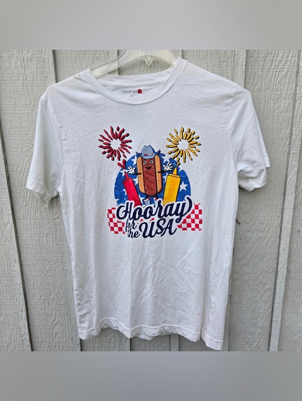 Celebrate It Hooray For The USA Hot Dog Graphic T-Shirt Adult Large L